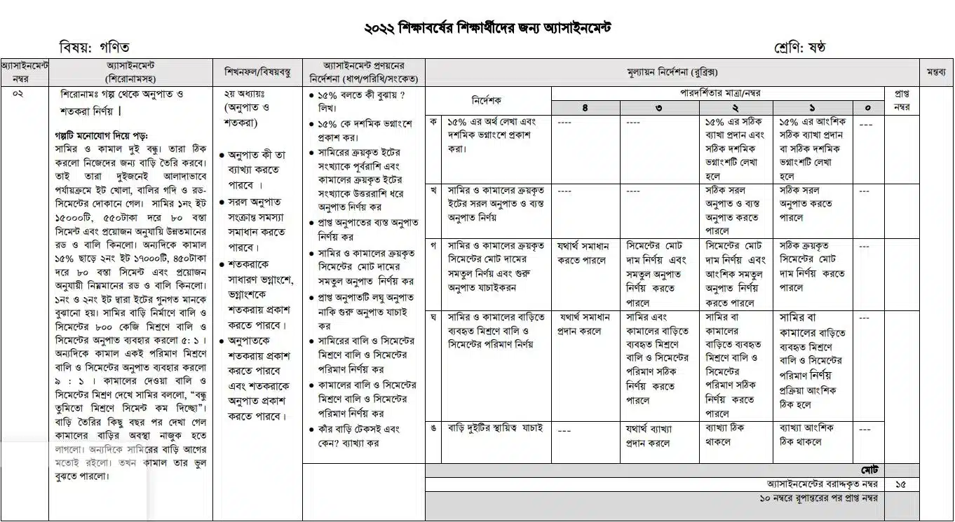 class 6 math assignment 2022 english version